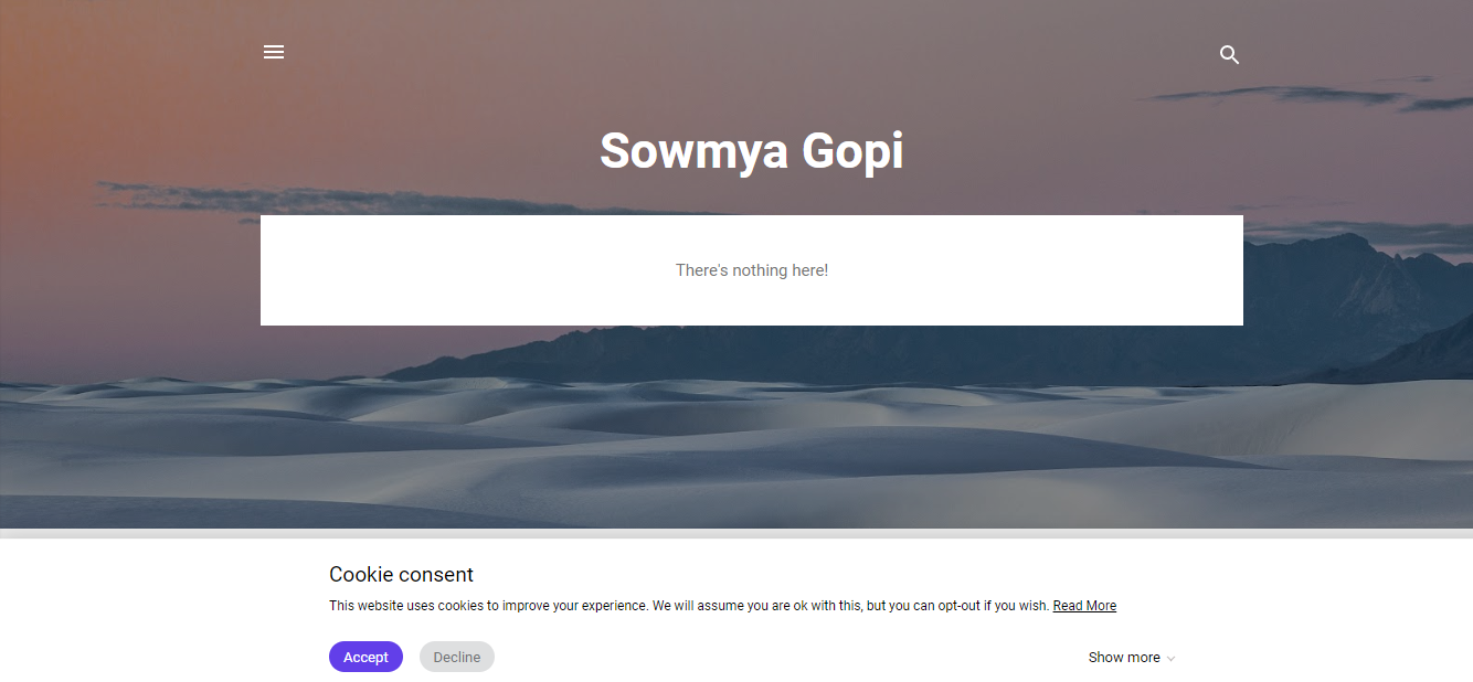 Cookie banner displayed on the front-end