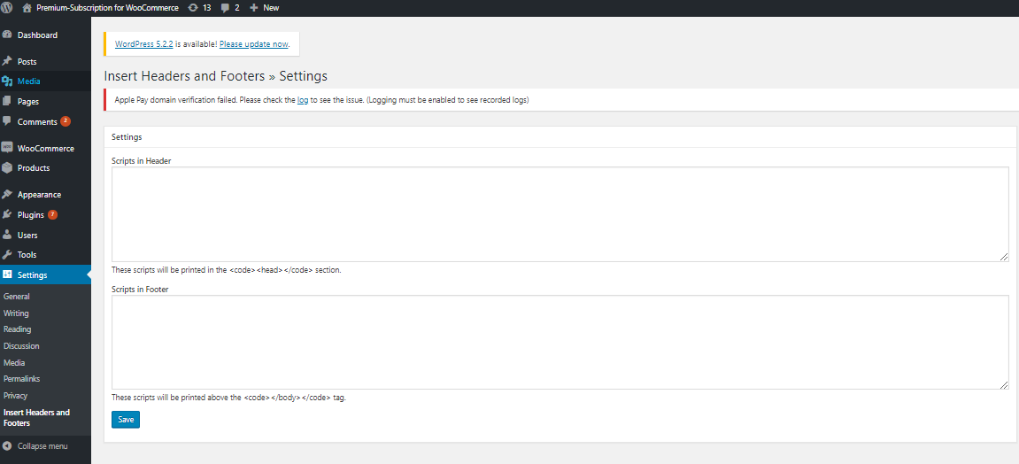 Header and footer settings in plugin