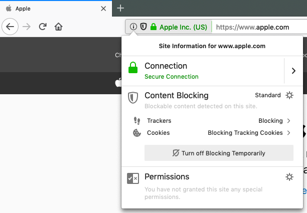 Site information on Firefox