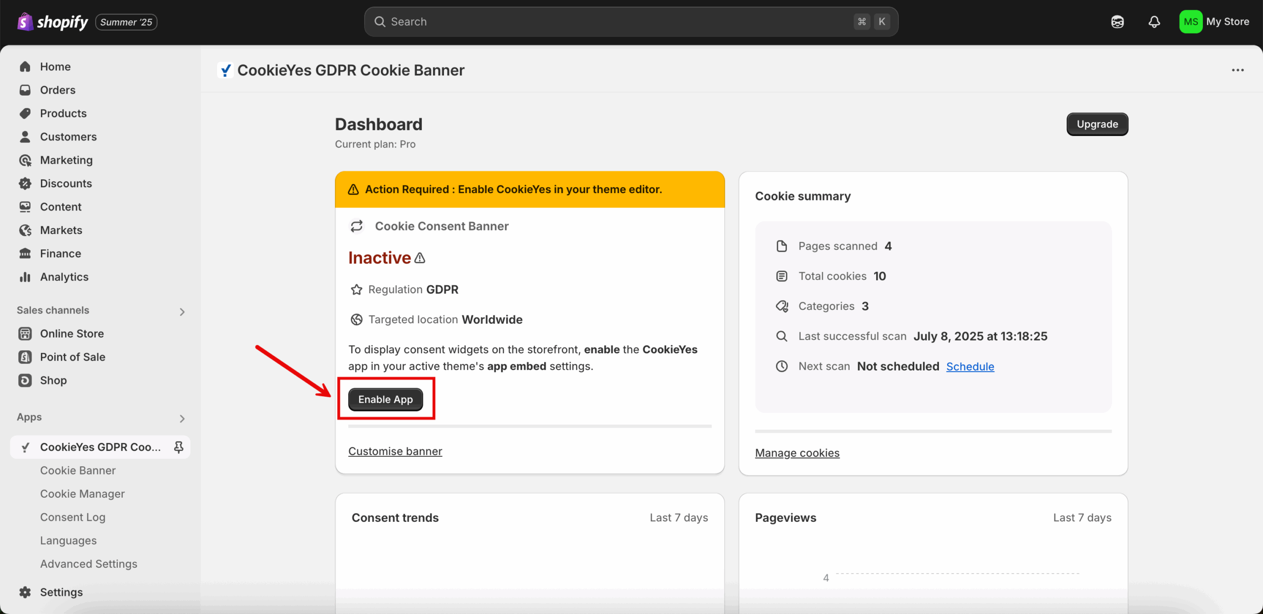 Enable App in Shopify Store