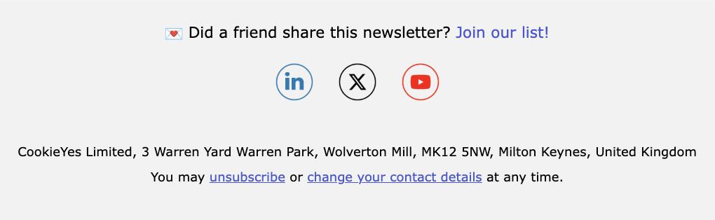 CookieYes newsletter email unsubscribe link