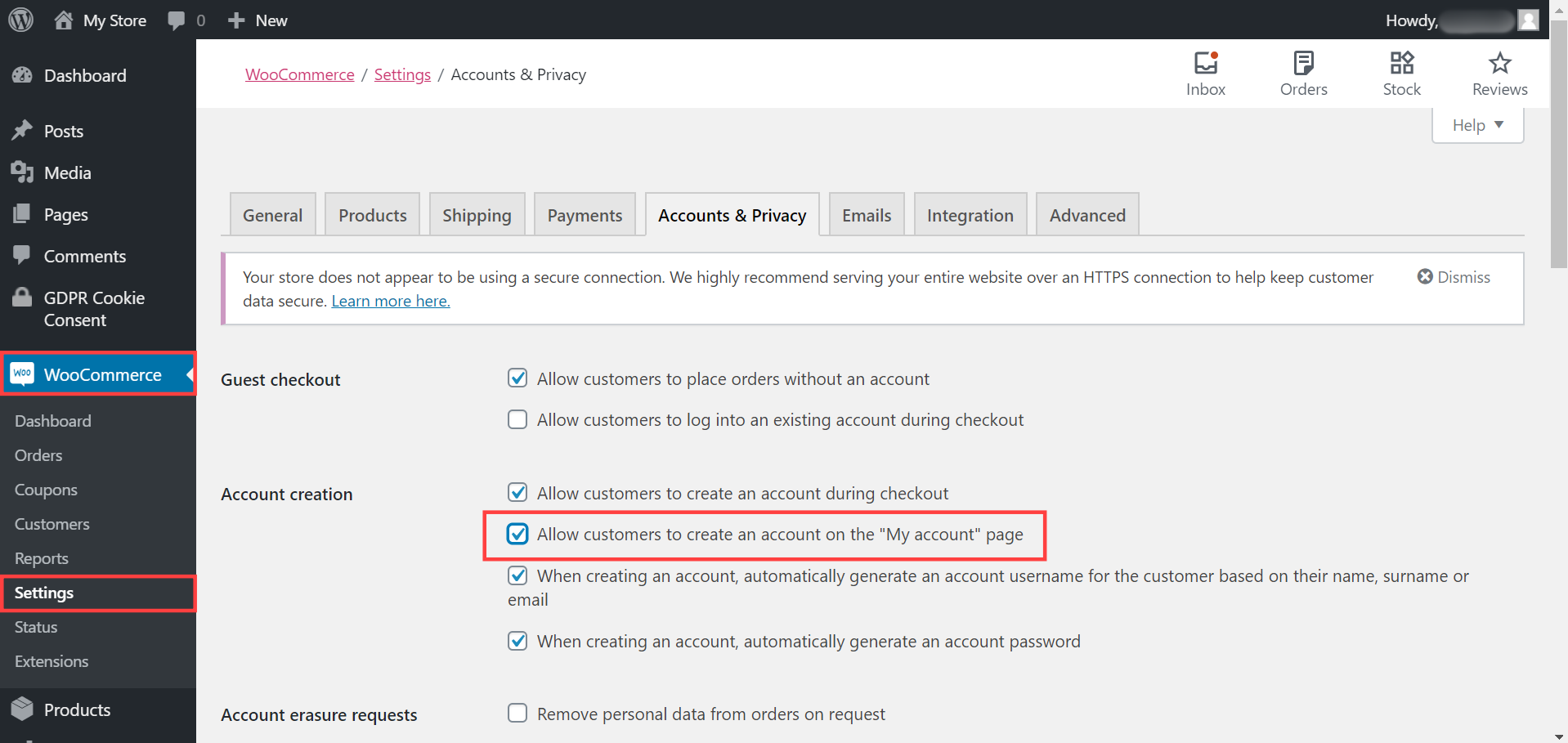 WooCommerce My Account page