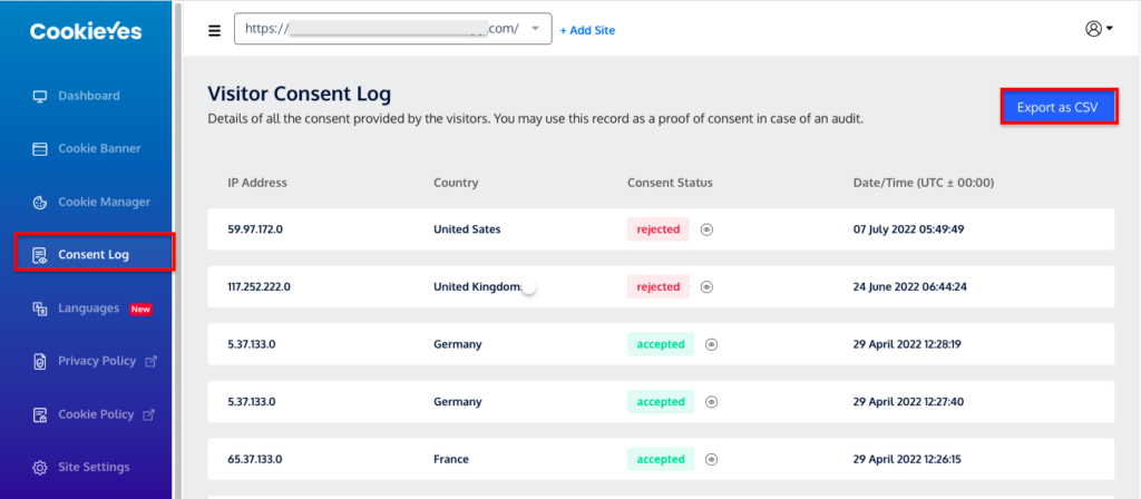 CY dashboard-consent-log-feature