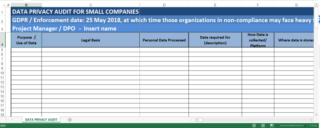 Manual data mapping excel template