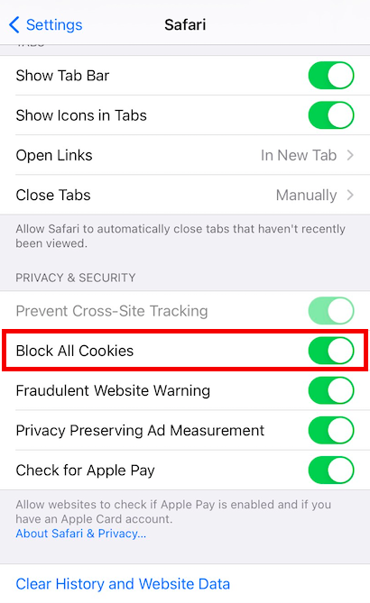 How to block cookies on iOS