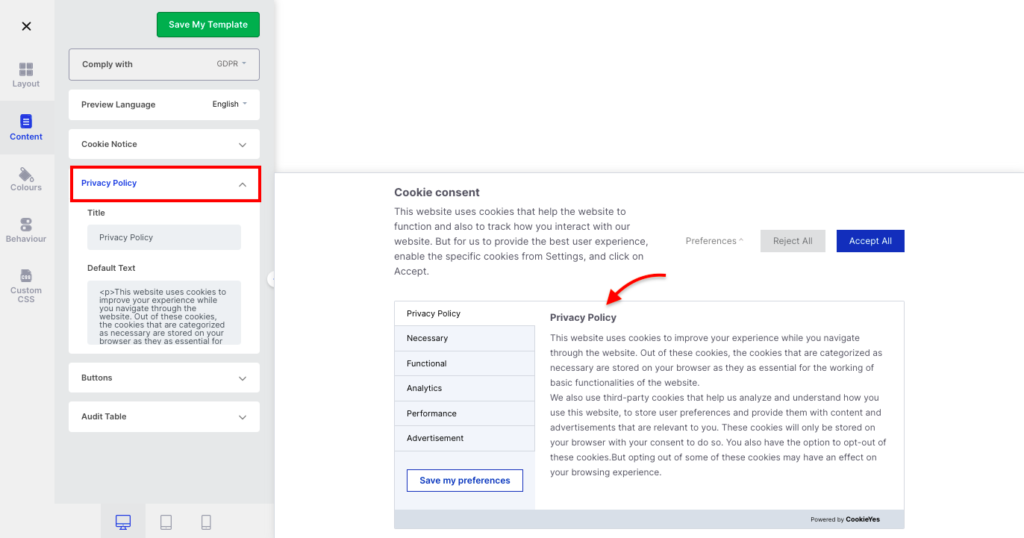 cookie banner preference centre customizations on cookieyes dashboard