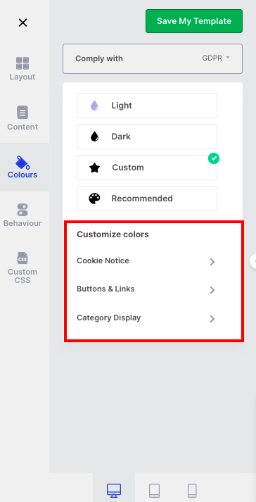 cookie banner colour customizations on cookieyes dashboard