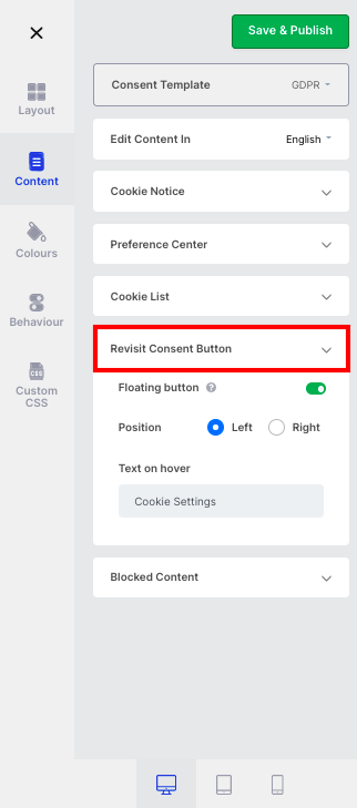 cookie consent revisit button on cookieyes app