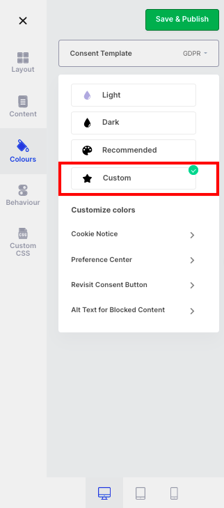 cookie banner colour customizations on cookieyes app