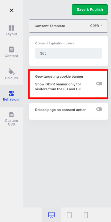 set cookie banner geo-targeting on cookieyes app