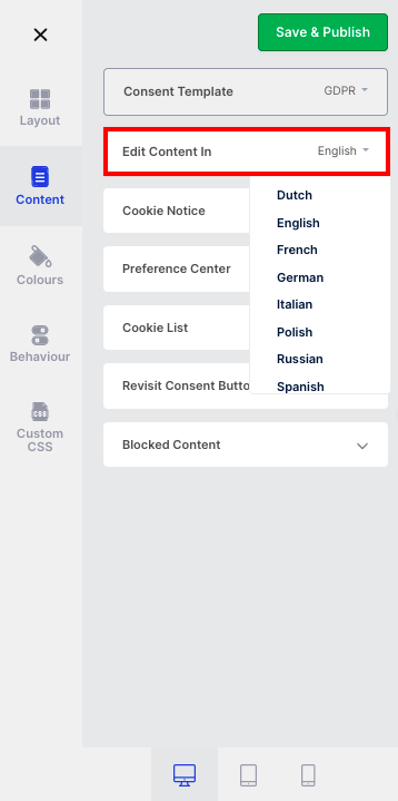edit cookie banner language on cookieyes app