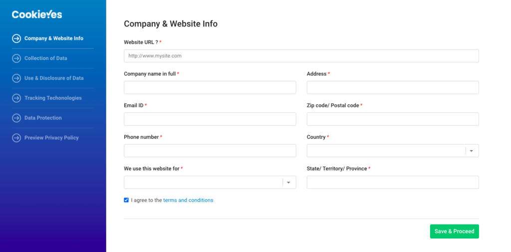 add company info in privacy policy generator for wordpress