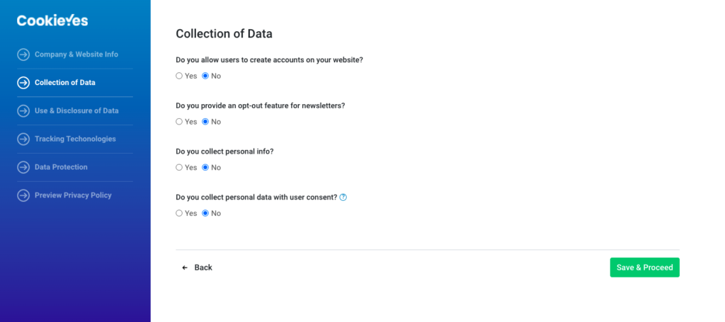 add data collection details for shopify privacy policy