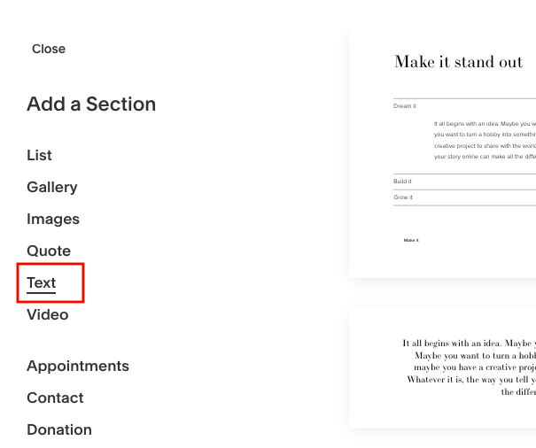 Add text on a Squarespace page 