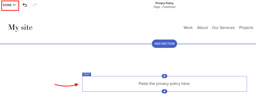 Add privacy policy on Squarespace website
