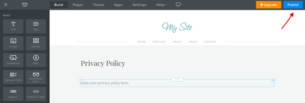 Publish privacy policy page on Weebly