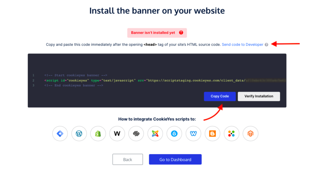 copy cookie banner code for shopify website