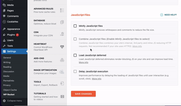 Options under JavaScript Files