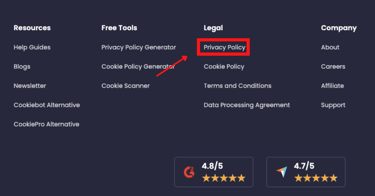 CookieYes link to privacy policy in the footer.