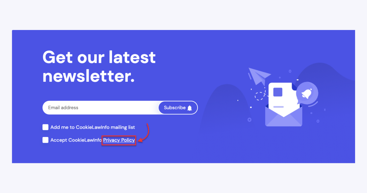 cookielawinfo newsletter banner with privacy policy link