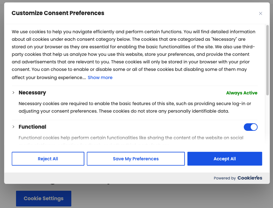 CookieYes cookie notice consent manager