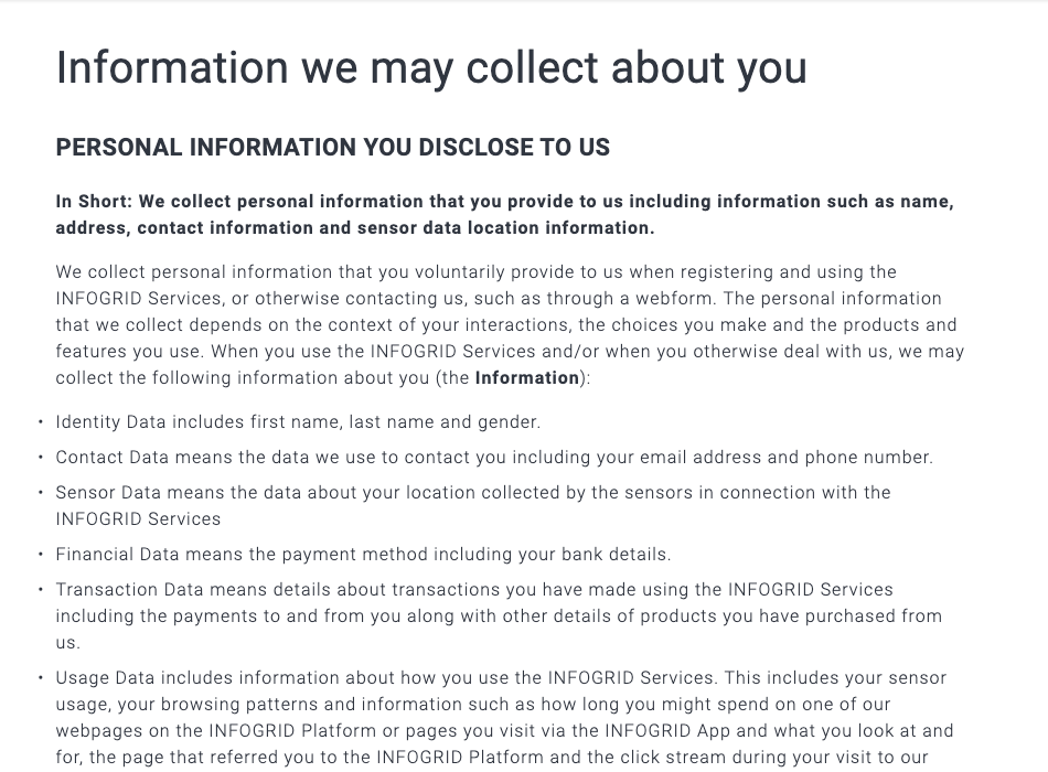 infogrid privacy policy example