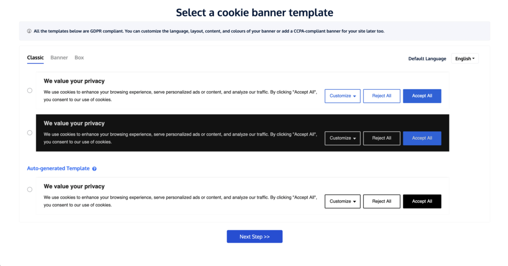 Cookie banner setup on CookieYes app
