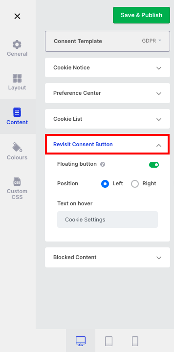 Revisit consent button on CookieYes app