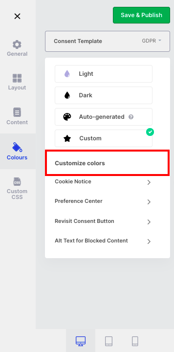 change cookie banner colour on cookieyes app
