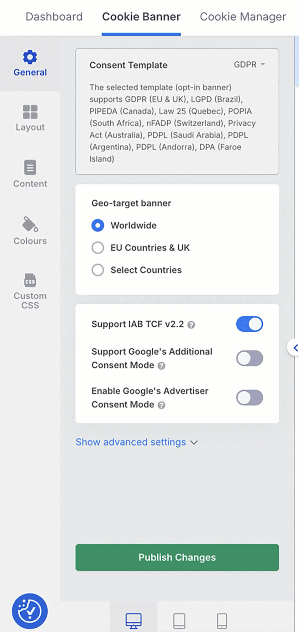 Show advanced settings