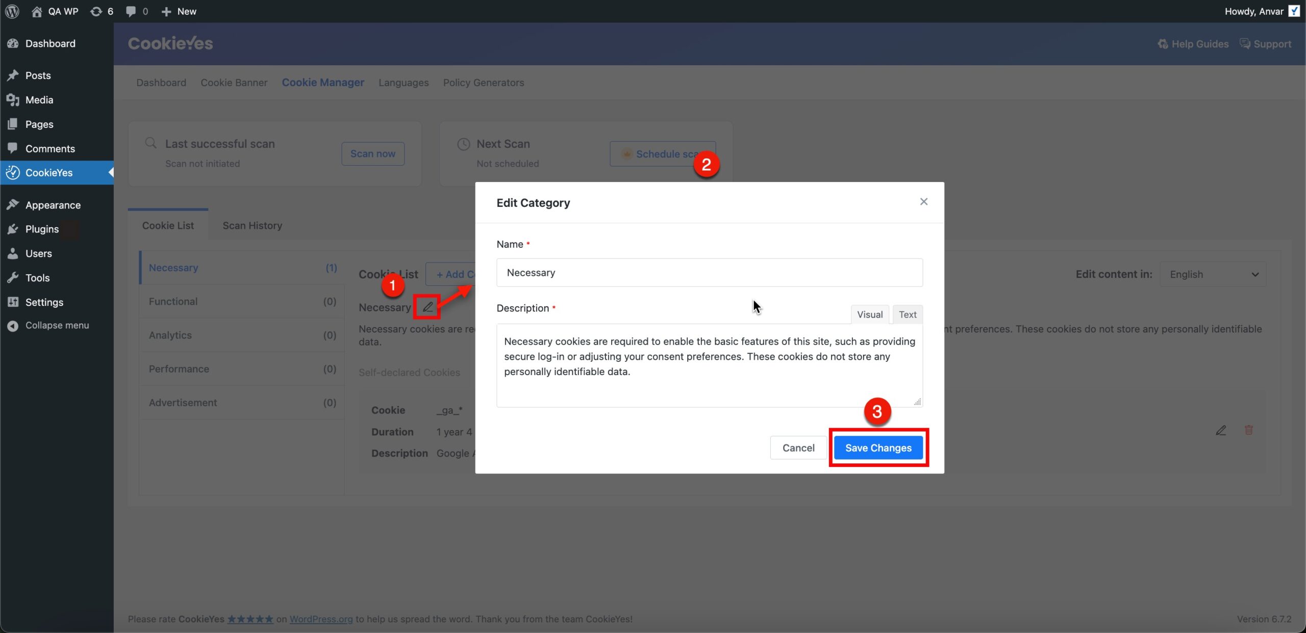 Edit category in wordpress plugin