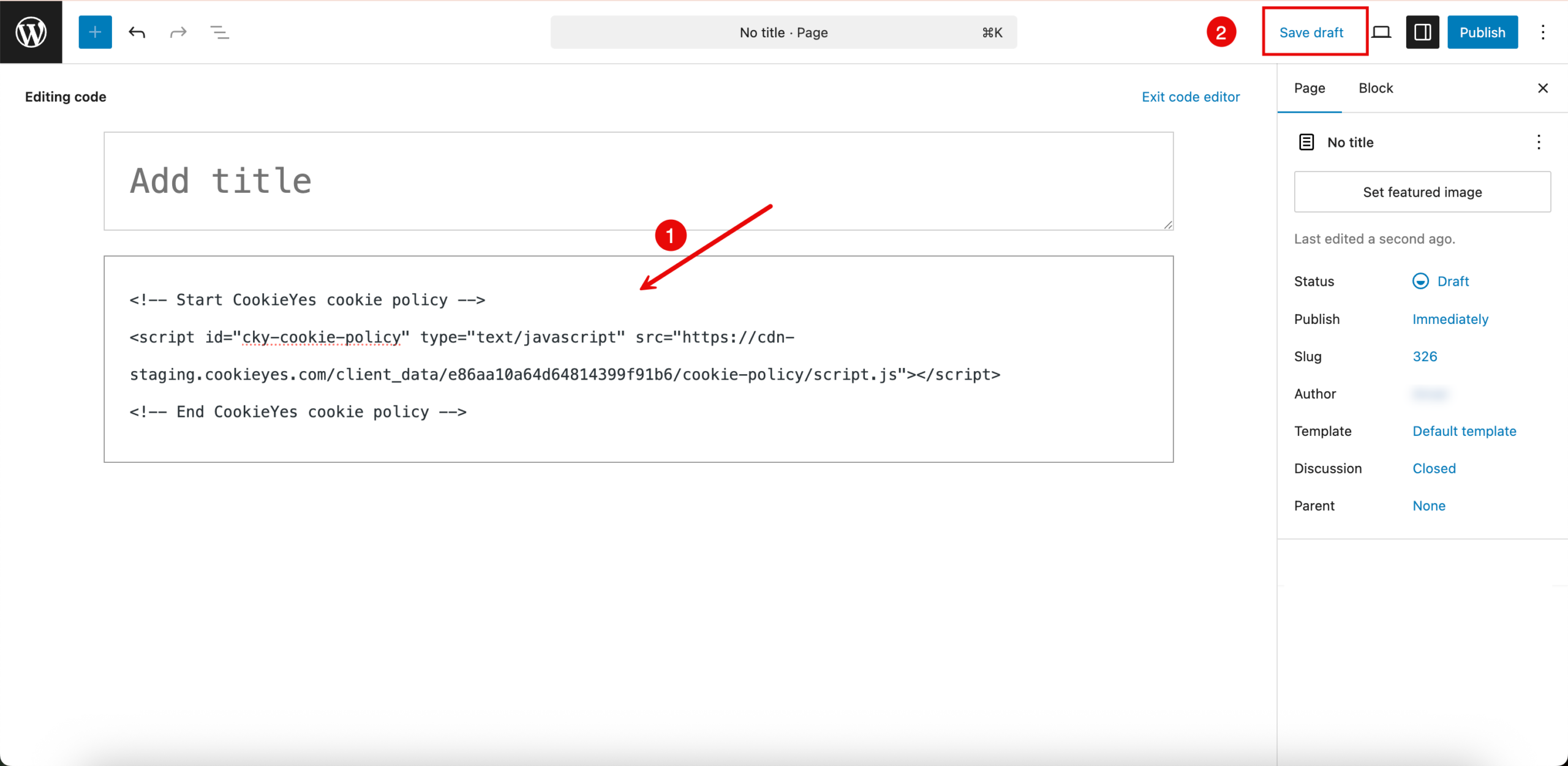 Code snippet of cookie policy