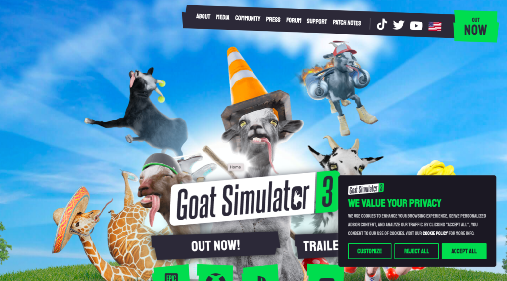 goat simulator cookie banner placed at bottom right