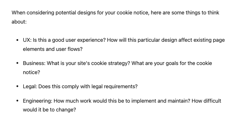 web.dev tips on cookie banner design