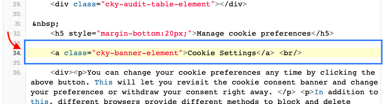HTML code of cookie policy
