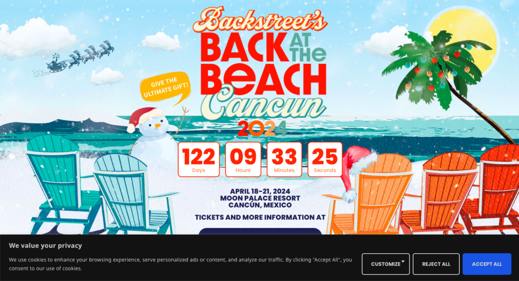 cookie banner on backstreet boy's website