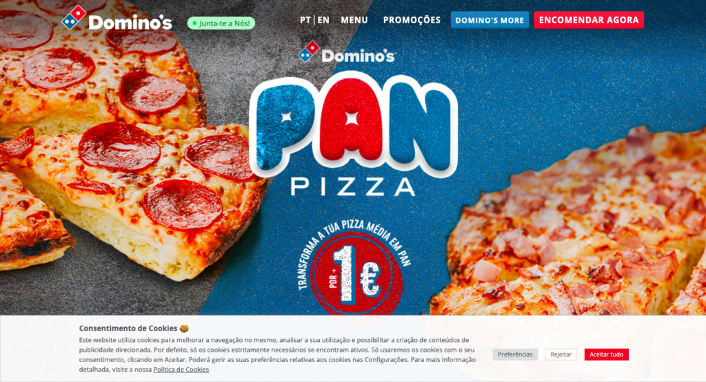 CookieYes CMP cookie banner on Domino's website