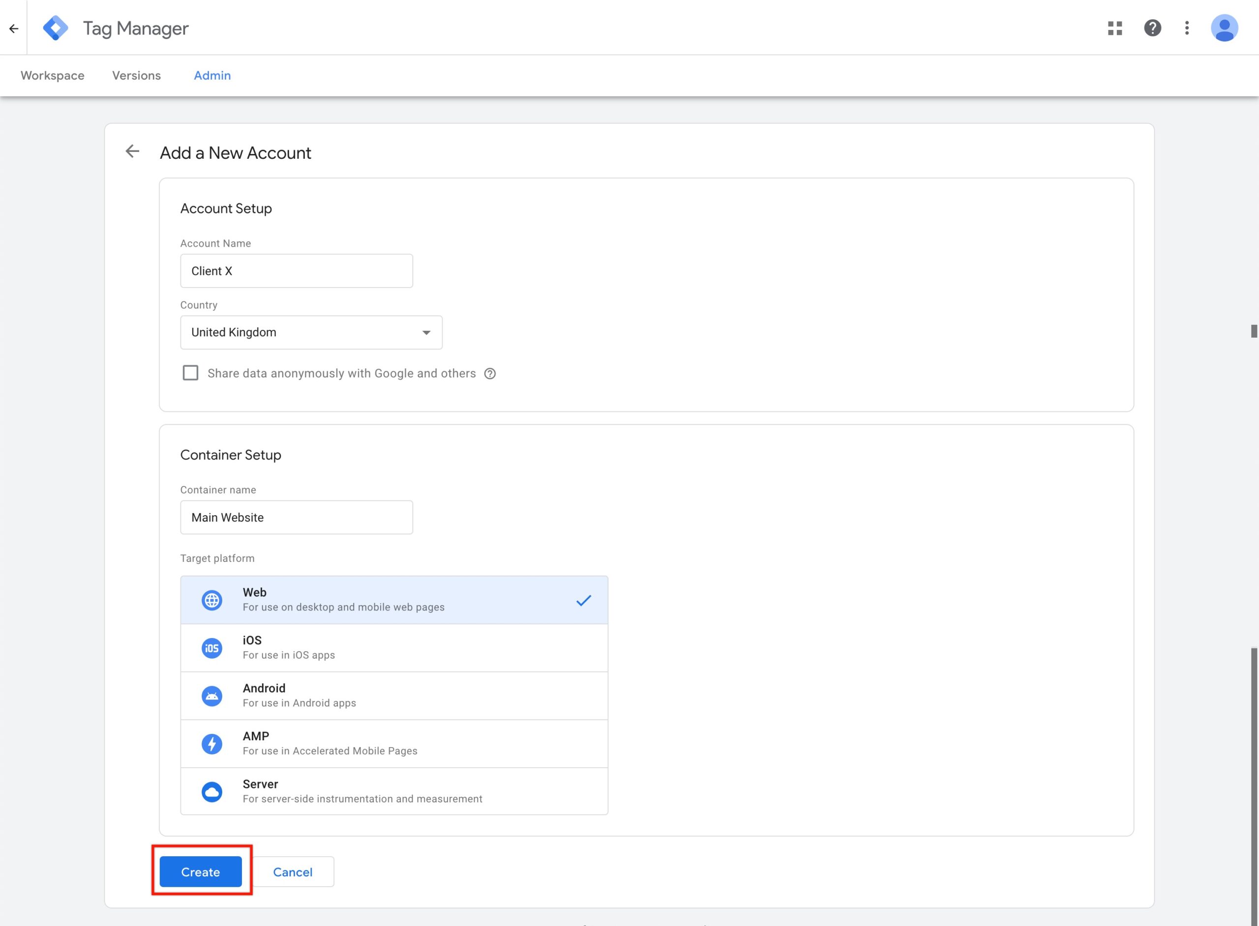 Create container