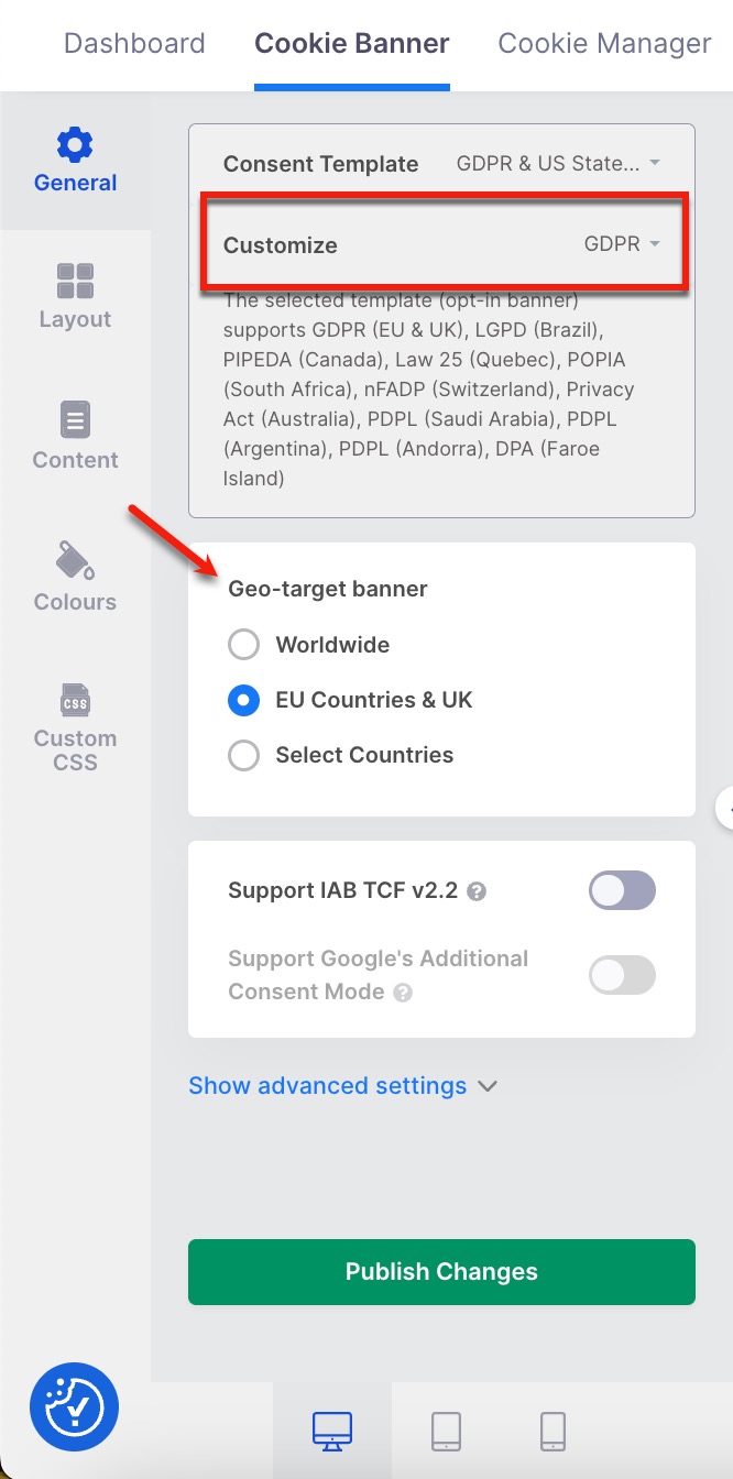 Customize GDPR bannner