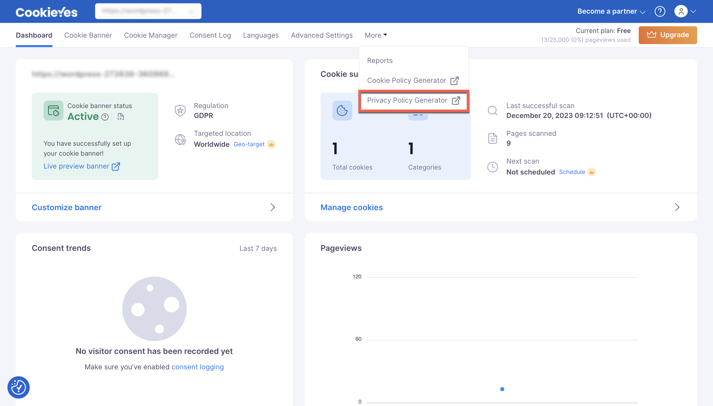 Privacy policy generator on Webapp