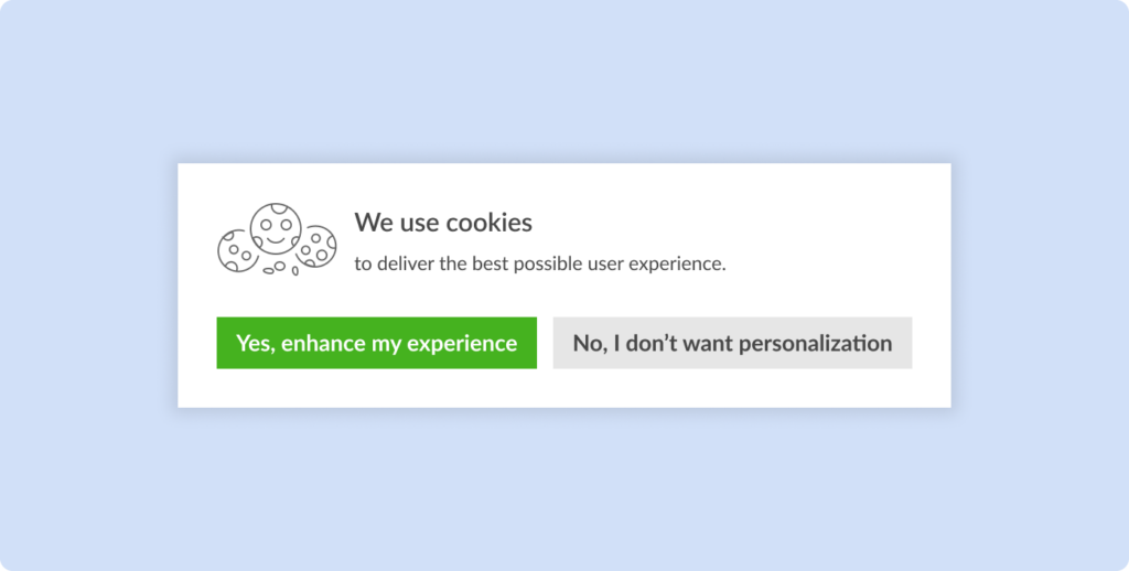 Dark pattern of using manipulative language in cookie banner.