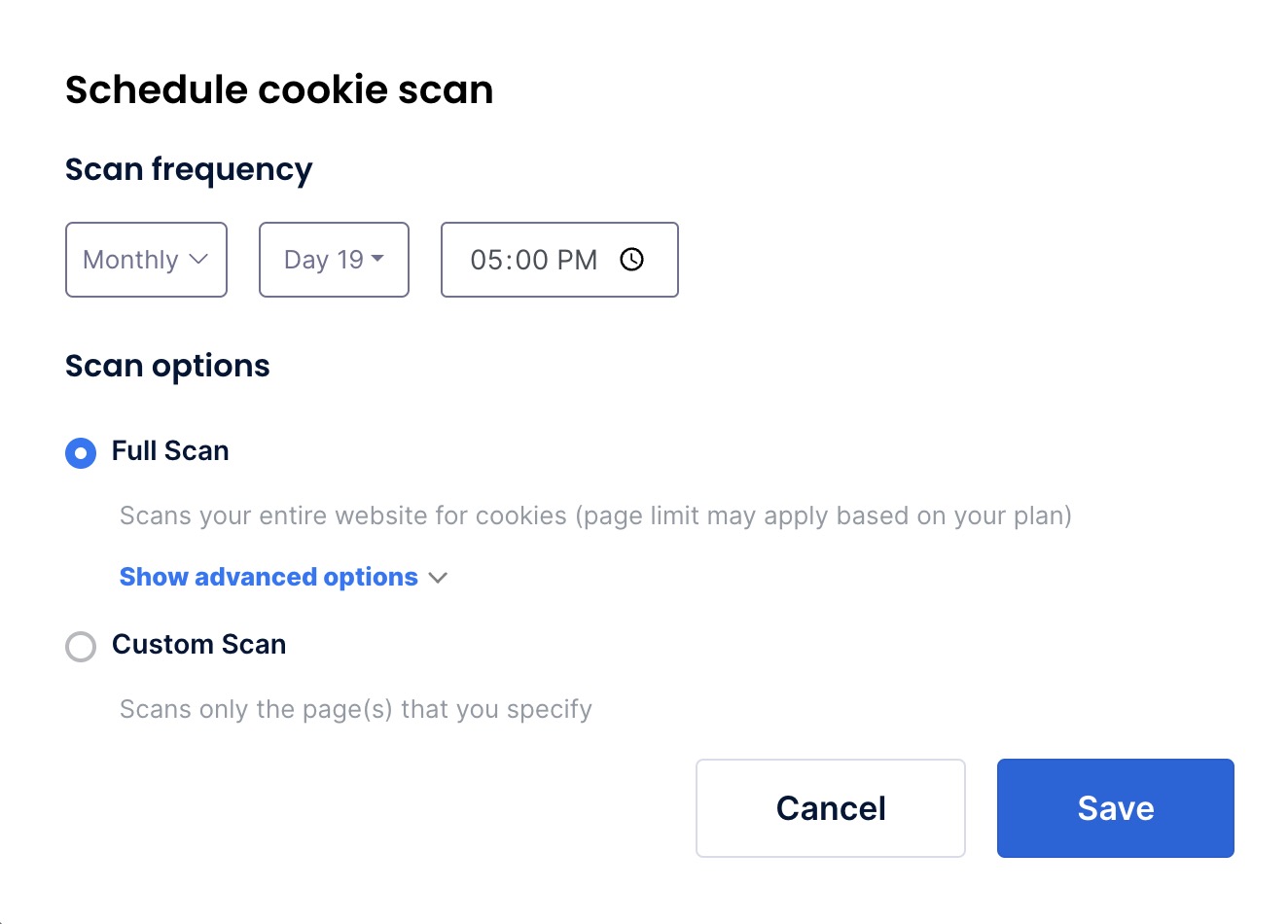 schedule scan modal