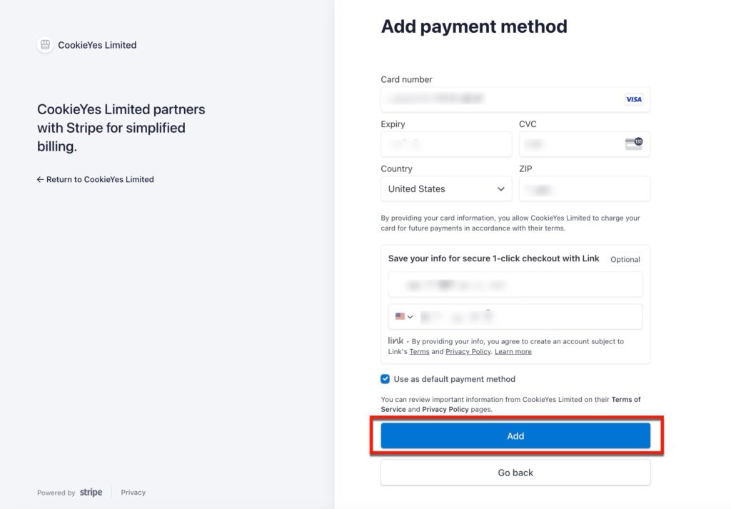 New payment details