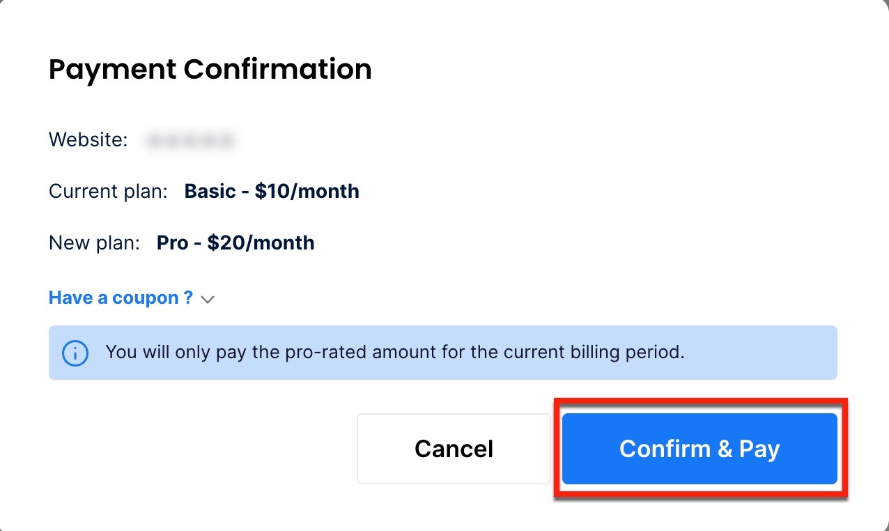Payment confirmation modal