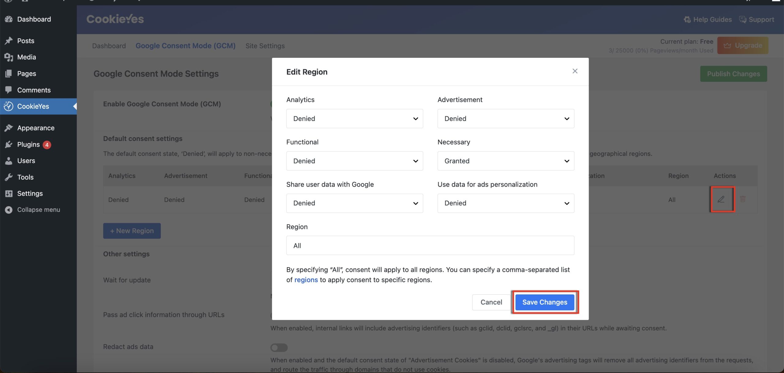 Editing Default Consent Settings