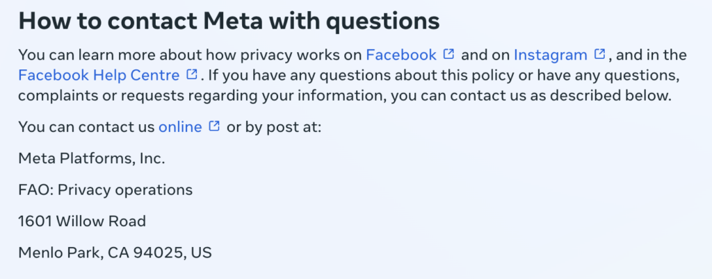 GDPR privacy policy-contact information