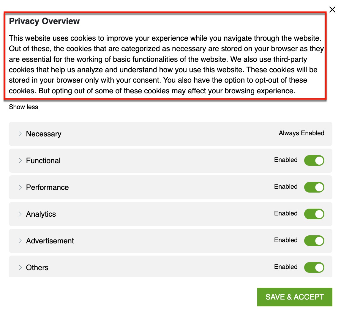 Privacy Overview in Banner