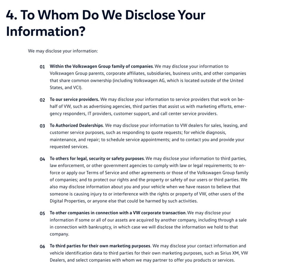GDPR privacy policy- disclosure of personal data