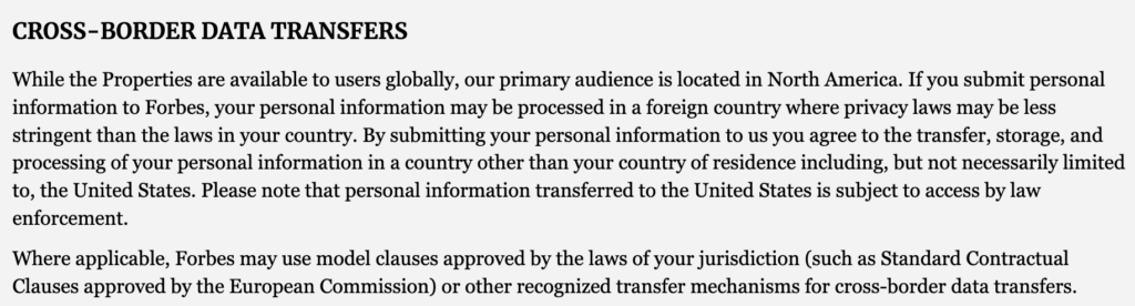 GDPR privacy policy- cross border transfer