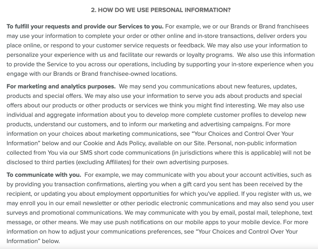 GDPR privacy policy- use of personal data